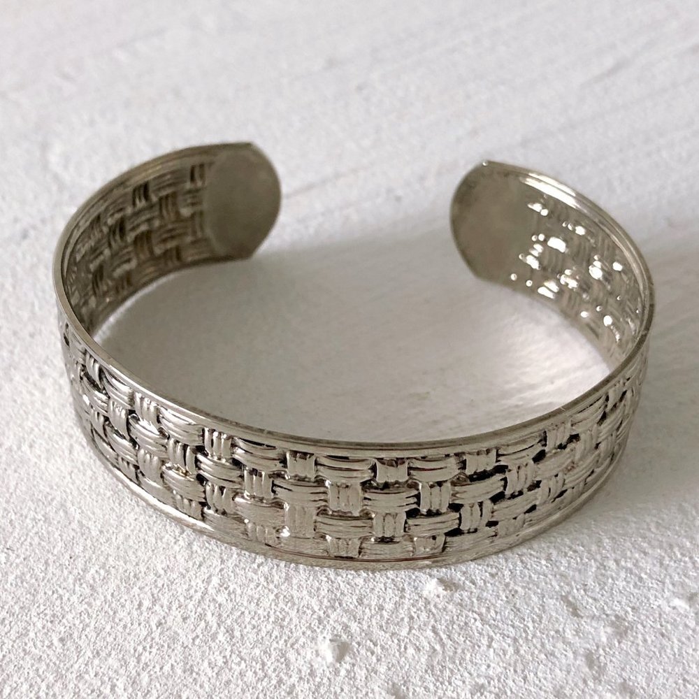 Sterling Silver Woven Pattern Cuff Bracelet - image 1